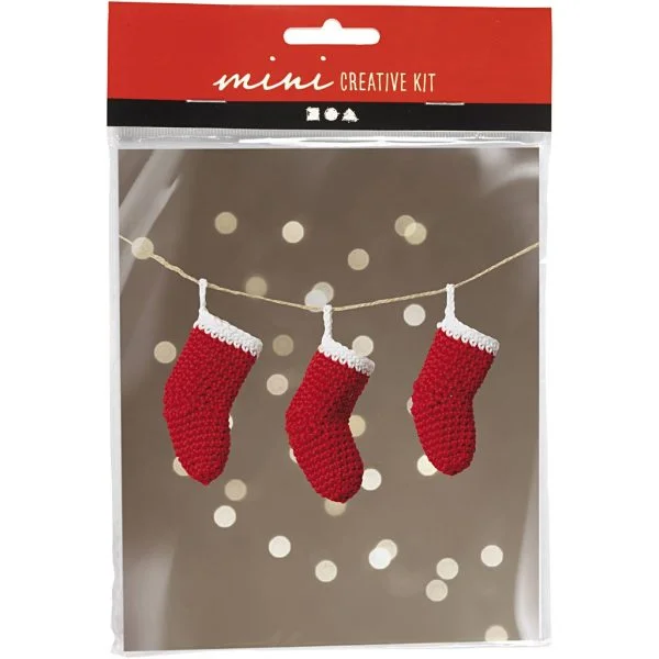 Mini Hobbyset Haken Kerstsokken rood/wit - Kerst knutsel set - Afbeelding 3