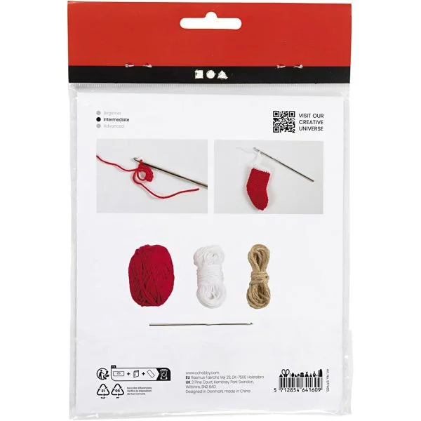 Mini Hobbyset Haken Kerstsokken rood/wit - Kerst knutsel set - Afbeelding 4